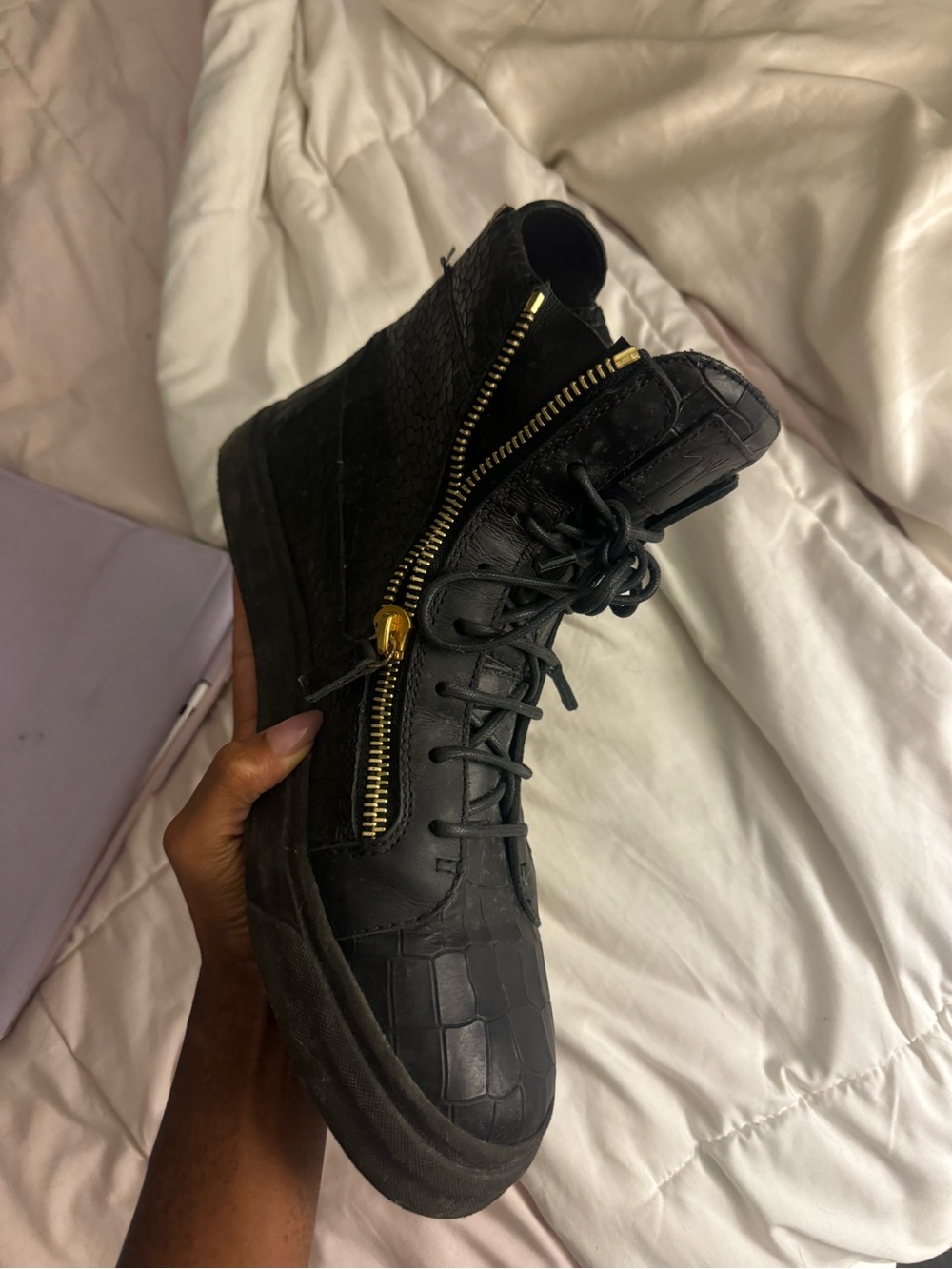 Giuseppe Zanotti Black High-Top Men Fashion Sneaker with Gold Zip